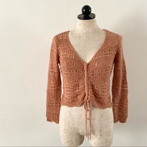 Lulu’s knit terracotta long sleeve cinched front tie blouse top women’s XS NWOT